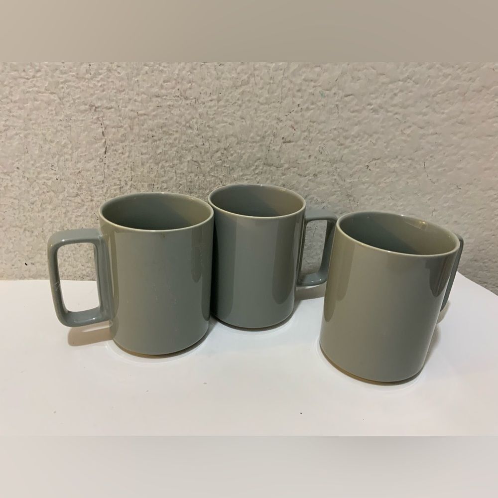 E-liu Porcelain Tea Mugs Coffee Mug Set, Large 16 oz Coffee Set of 3 Grey